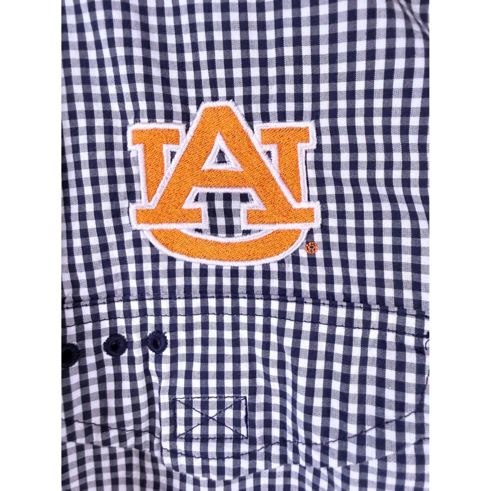 Columbia PFG Super Bonehead Shirt Mens Small Auburn Tigers Gingham Fishing Blue - Picture 2 of 14